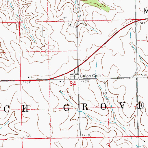 Topographic Map of Union Cemetery, WI