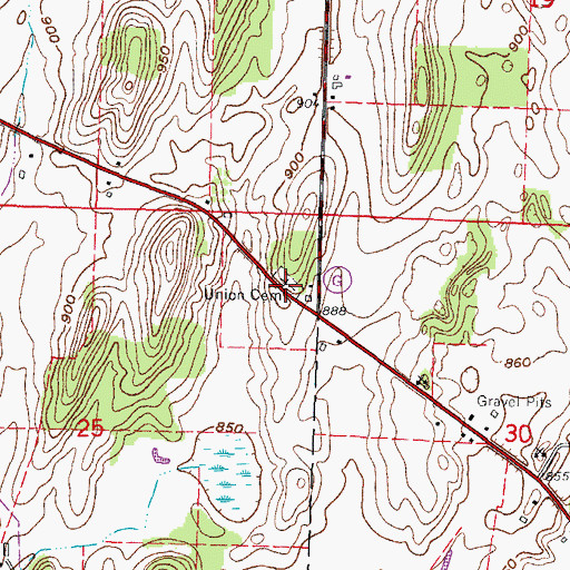 Topographic Map of Union Cemetery, WI