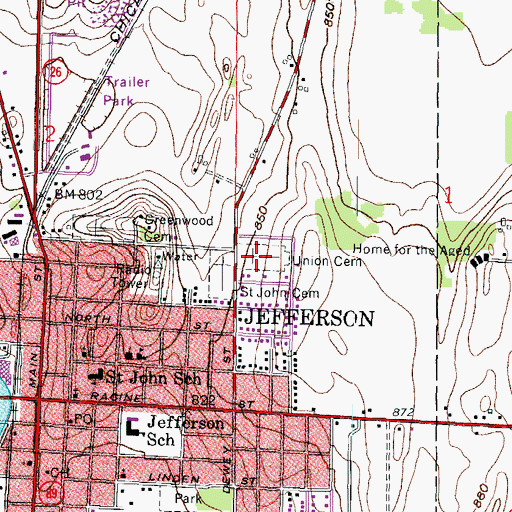 Topographic Map of Union Cemetery, WI
