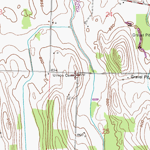 Topographic Map of Union Cemetery, WI