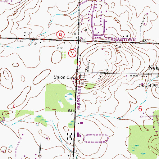 Topographic Map of Union Cemetery, WI