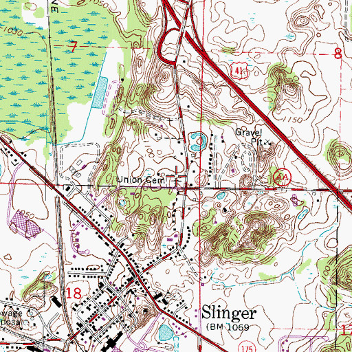 Topographic Map of Union Cemetery, WI