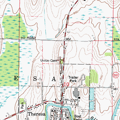 Topographic Map of Union Cemetery, WI