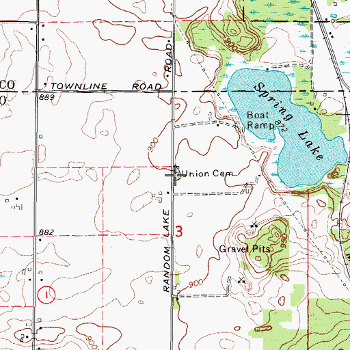Topographic Map of Union Cemetery, WI