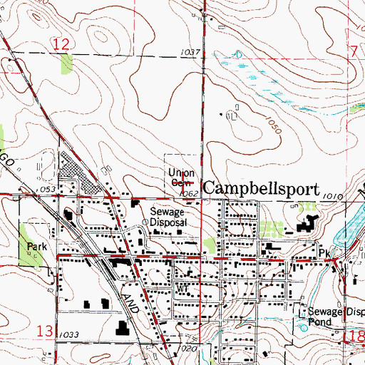 Topographic Map of Union Cemetery, WI