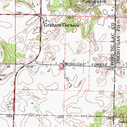 Topographic Map of Union Cemetery, WI