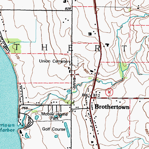 Topographic Map of Union Cemetery, WI