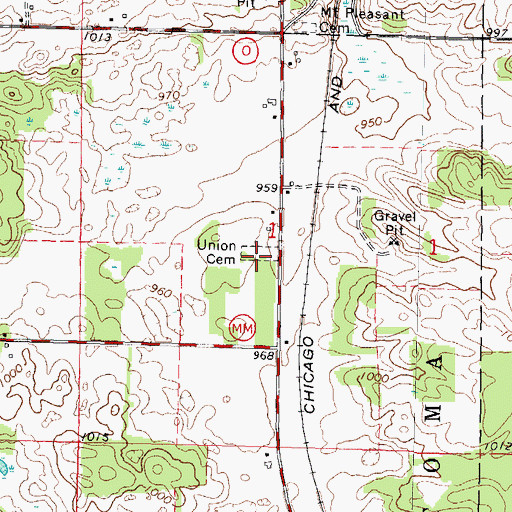Topographic Map of Union Cemetery, WI