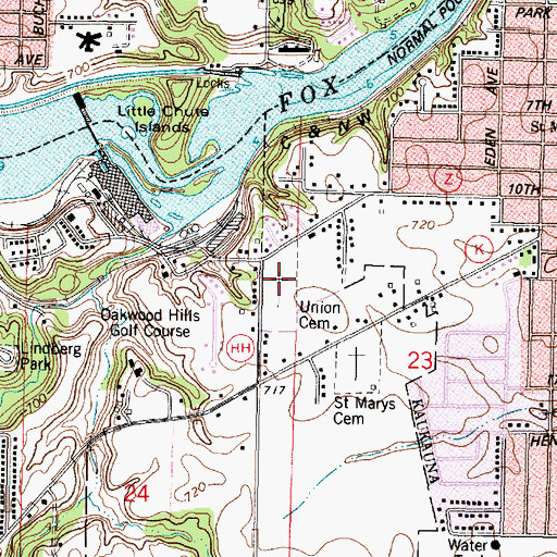 Topographic Map of Union Cemetery, WI