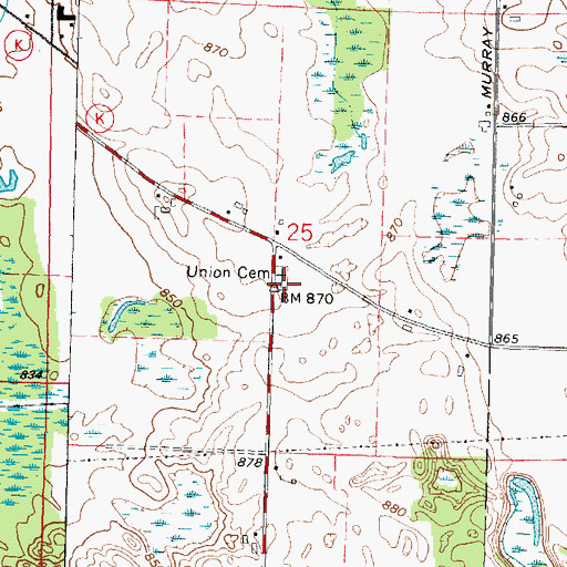 Topographic Map of Union Cemetery, WI