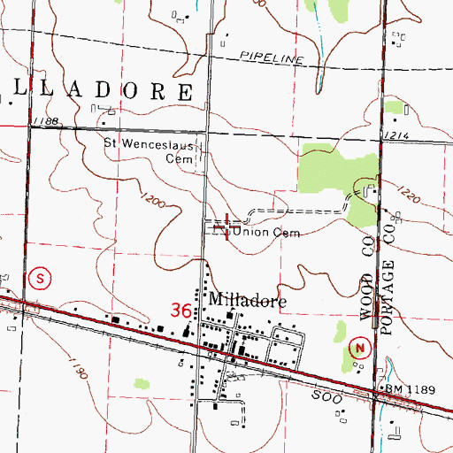Topographic Map of Union Cemetery, WI
