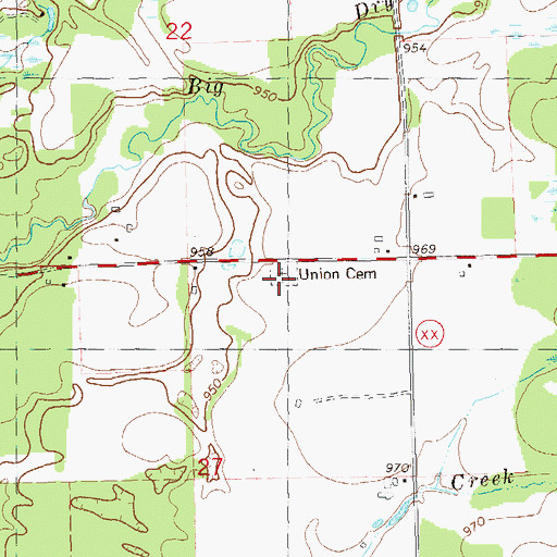Topographic Map of Union Cemetery, WI