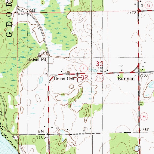 Topographic Map of Union Cemetery, WI