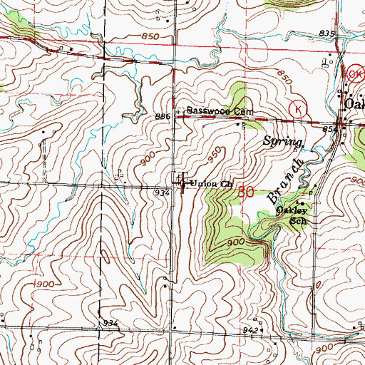 Topographic Map of Union Church, WI