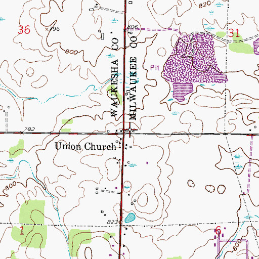 Topographic Map of Union Church, WI