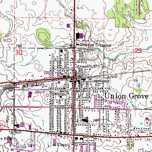 Topographic Map of Union Grove, WI