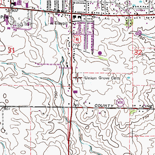 Topographic Map of Union Grove Cemetery, WI