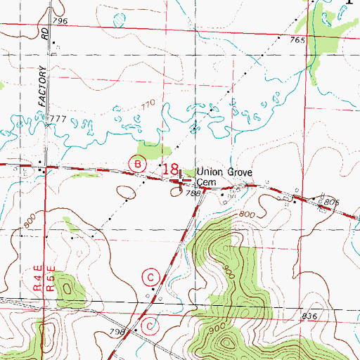 Topographic Map of Union Grove Cemetery, WI