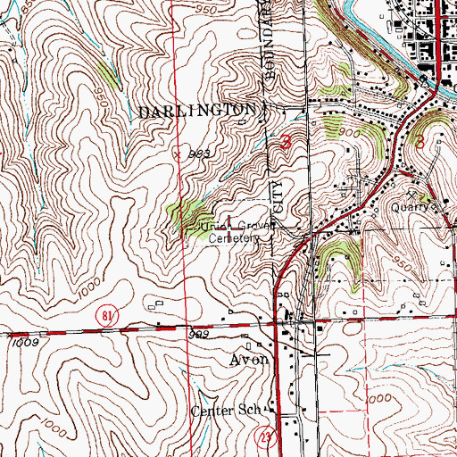 Topographic Map of Union Grove Cemetery, WI