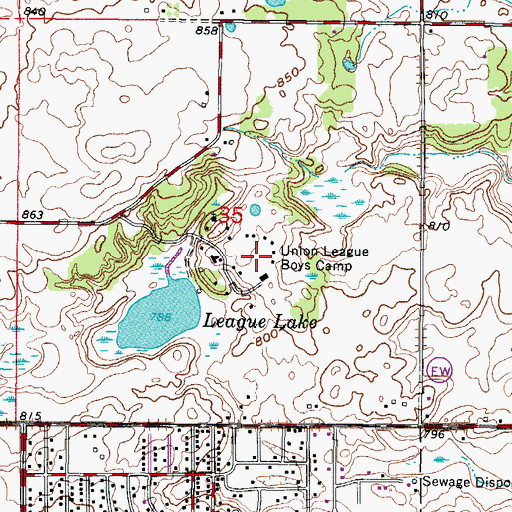 Topographic Map of Union League Boys Camp, WI