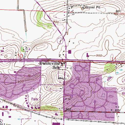 Topographic Map of Unionville School, WI