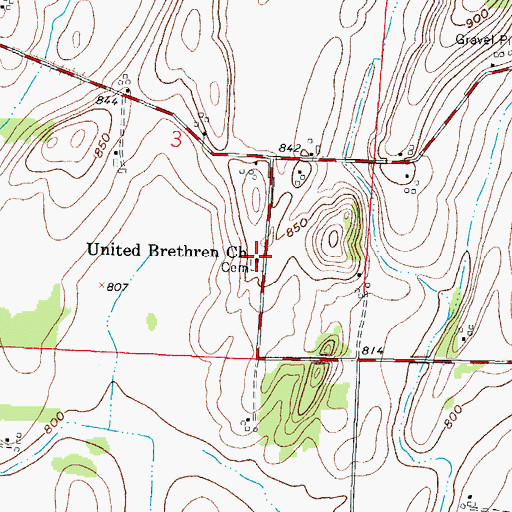 Topographic Map of United Brethren Church, WI