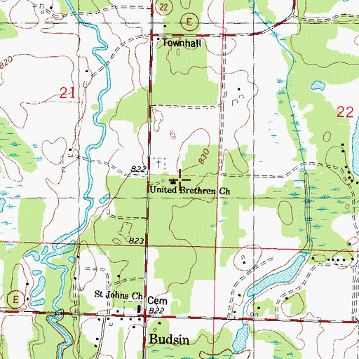 Topographic Map of United Brethren Church, WI