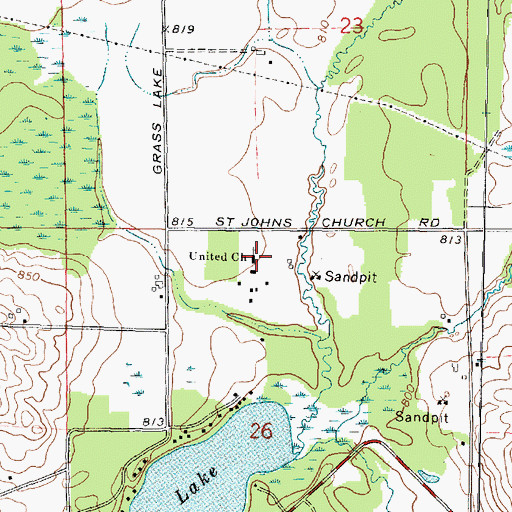 Topographic Map of United Church, WI