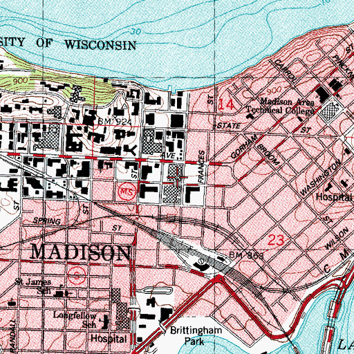 Topographic Map of University of Wisconsin-Madison, WI