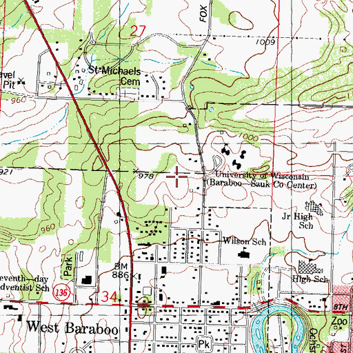 Topographic Map of University of Wisconsin Baraboo - Sauk County Center, WI