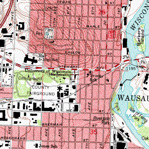 Topographic Map of University of Wisconsin - Marathon County, WI