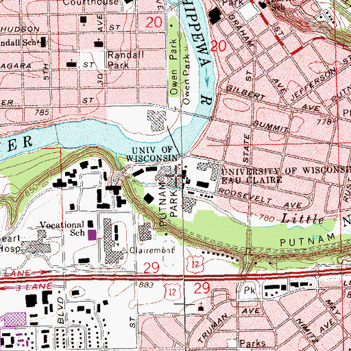Topographic Map of University of Wisconsin - Eau Claire, WI