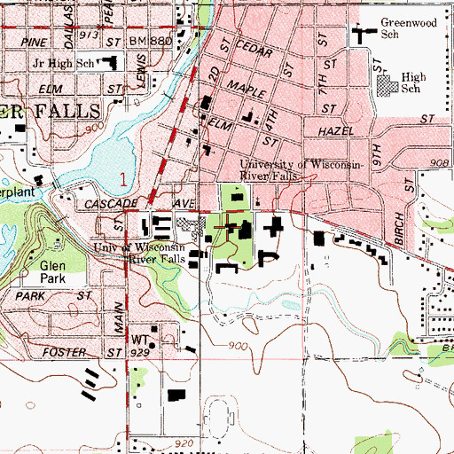 Topographic Map of University of Wisconsin - River Falls, WI
