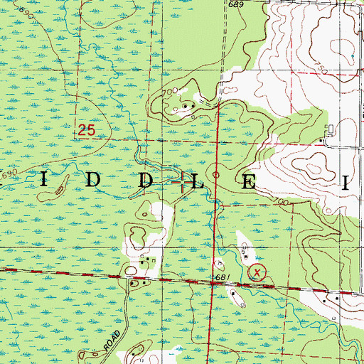 Topographic Map of Upper Middle Inlet, WI