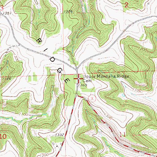 Topographic Map of Upper Montana Ridge Cemetery, WI