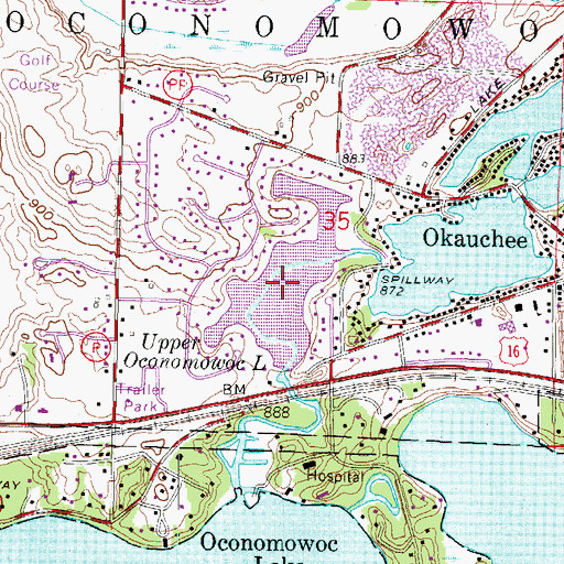 Topographic Map of Upper Oconomowoc Lake, WI