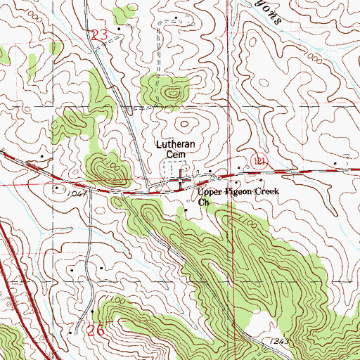 Topographic Map of Upper Pigeon Creek Church, WI