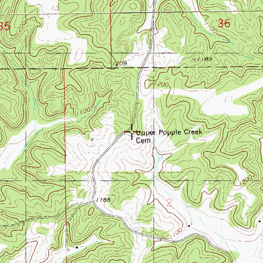 Topographic Map of Upper Popple Creek Cemetery, WI
