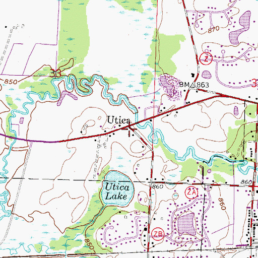 Topographic Map of Utica, WI