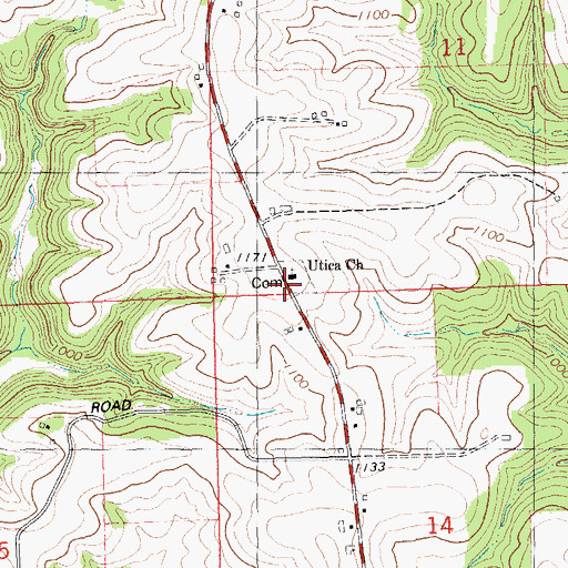 Topographic Map of Utica Church, WI