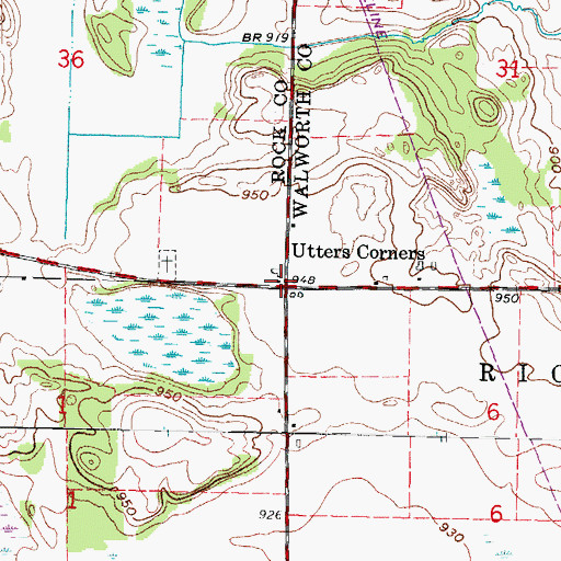 Topographic Map of Utters Corners, WI