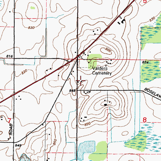 Topographic Map of Valders Cemetery, WI