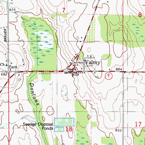 Topographic Map of Valmy, WI