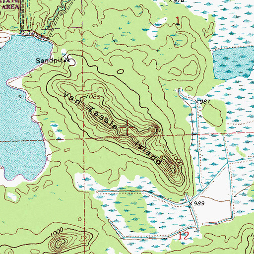 Topographic Map of Van Tassle Island, WI