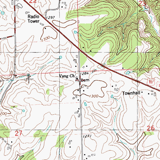 Topographic Map of Vang Lutheran Church, WI