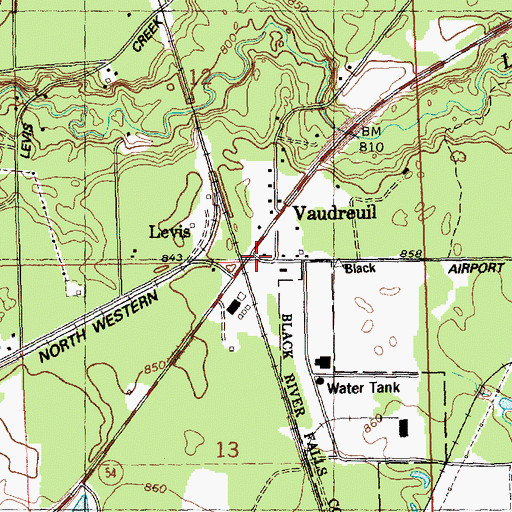 Topographic Map of Vaudreuil, WI