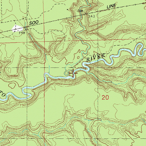Topographic Map of Vaughn Creek, WI