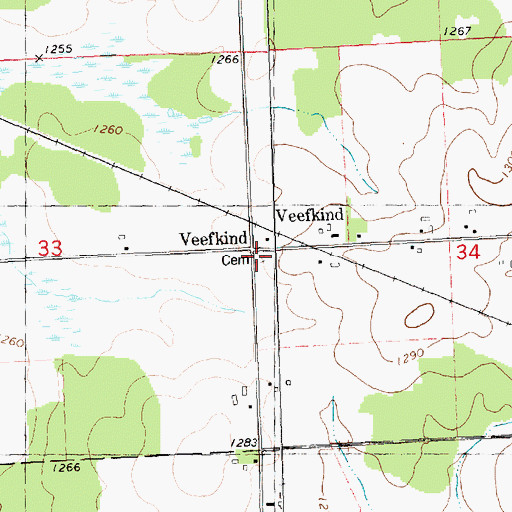 Topographic Map of Veefkind Cemetery, WI