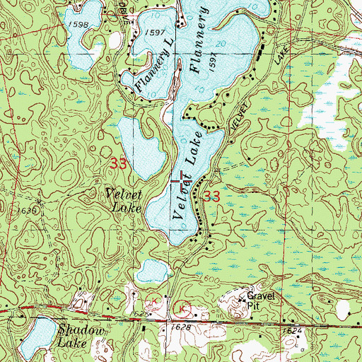 Topographic Map of Velvet Lake, WI