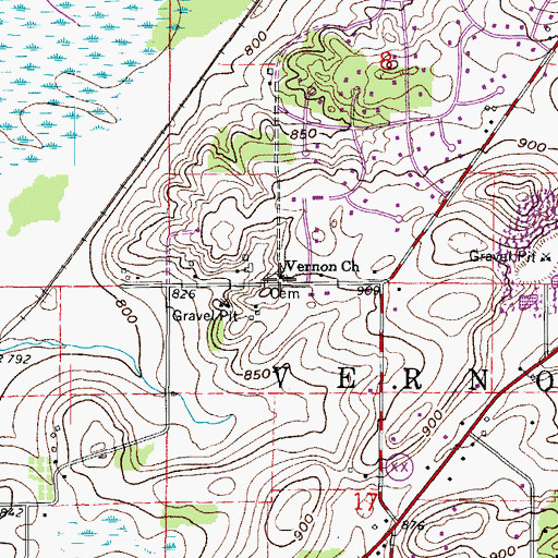 Topographic Map of Vernon Church, WI